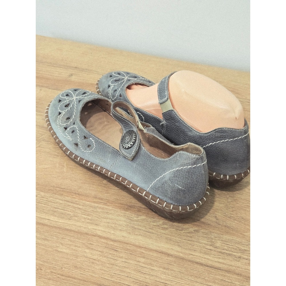 Rieker Antistress Mary Jane Flats 38/7-7.5 Blue Grey Leather Laser Cutout Shoes - Picture 4 of 9
